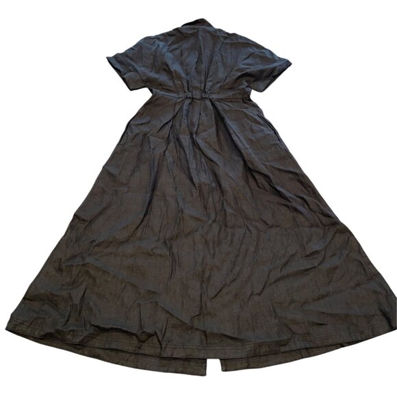 NWT Madewell Sz M Pleated Midi Shirtdress 100% Linen Black Short Sleeve NU580 - Picture 8 of 13